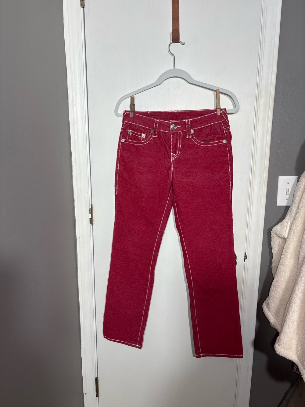 True Religion Girls Size 14 Red Jeans White Stitch Horseshoe Y2K - 0098